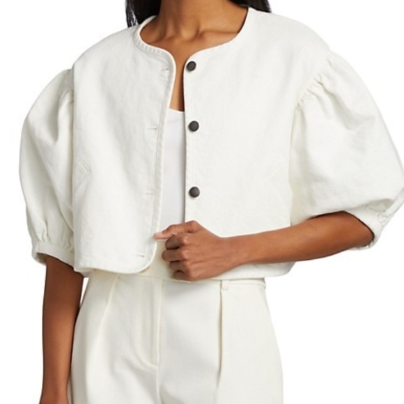 Tanya Taylor "Samantha" Puff Sleeve Cropped Jacket, Lined, Cream, Sm, NWT - Picture 4 of 16